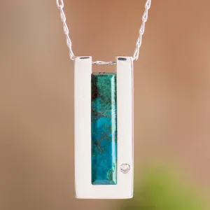 Modern Chrysocolla Pendant Necklace Crafted in Peru - Contemporary Minimalist | NOVICA