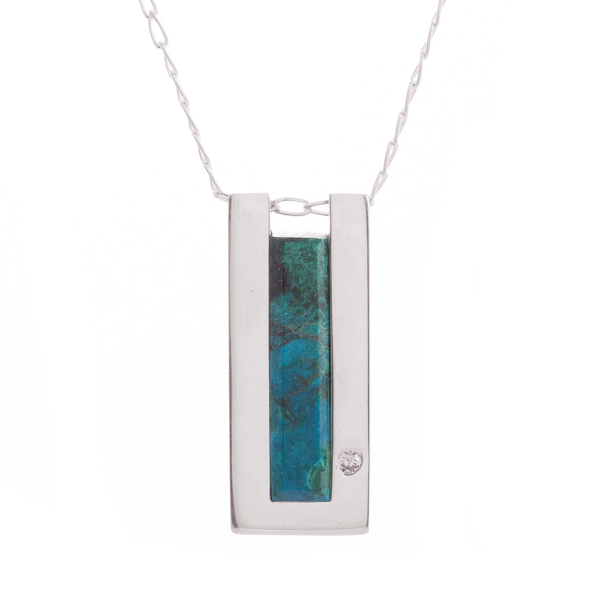 Modern Chrysocolla Pendant Necklace Crafted in Peru - Contemporary Minimalist | NOVICA