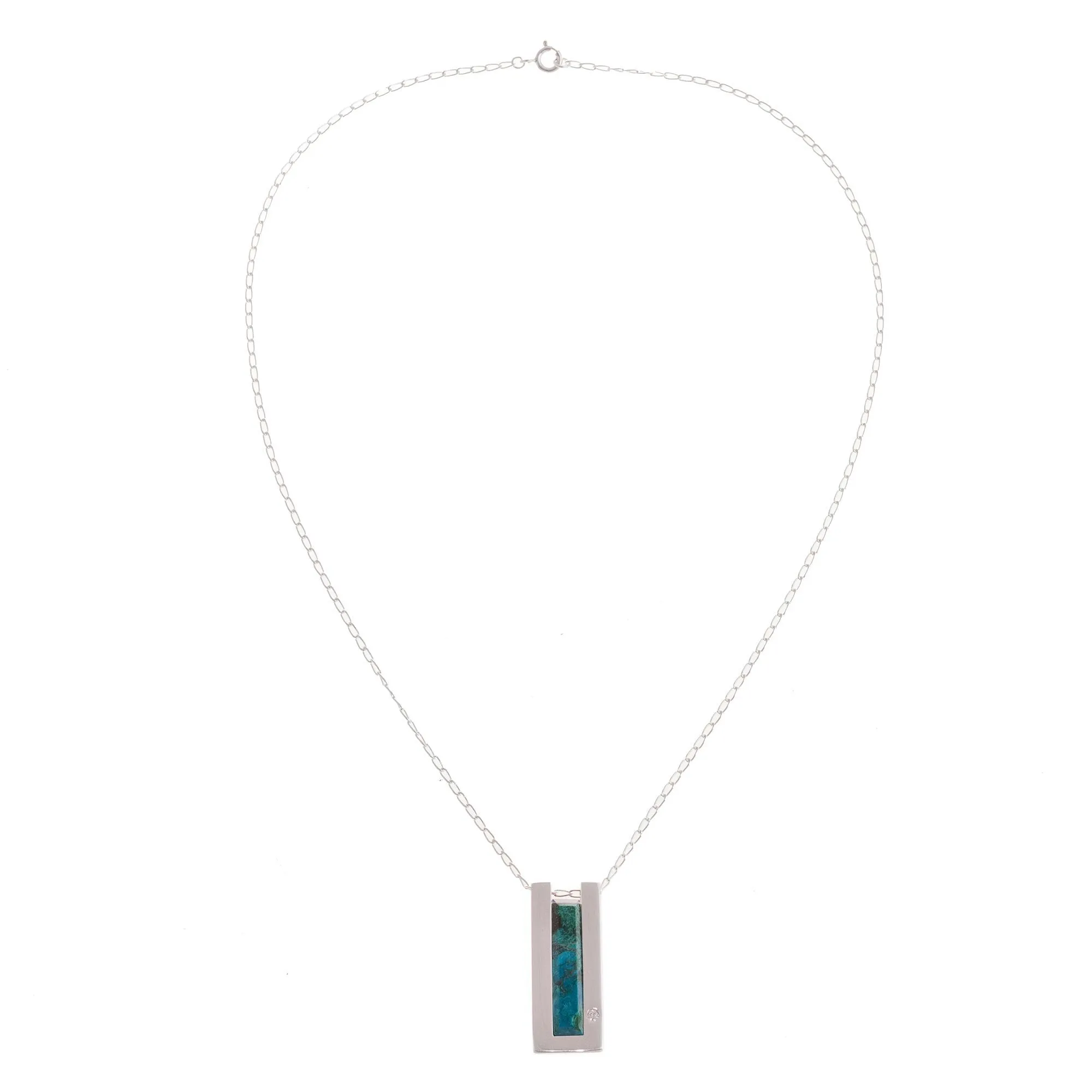 Modern Chrysocolla Pendant Necklace Crafted in Peru - Contemporary Minimalist | NOVICA