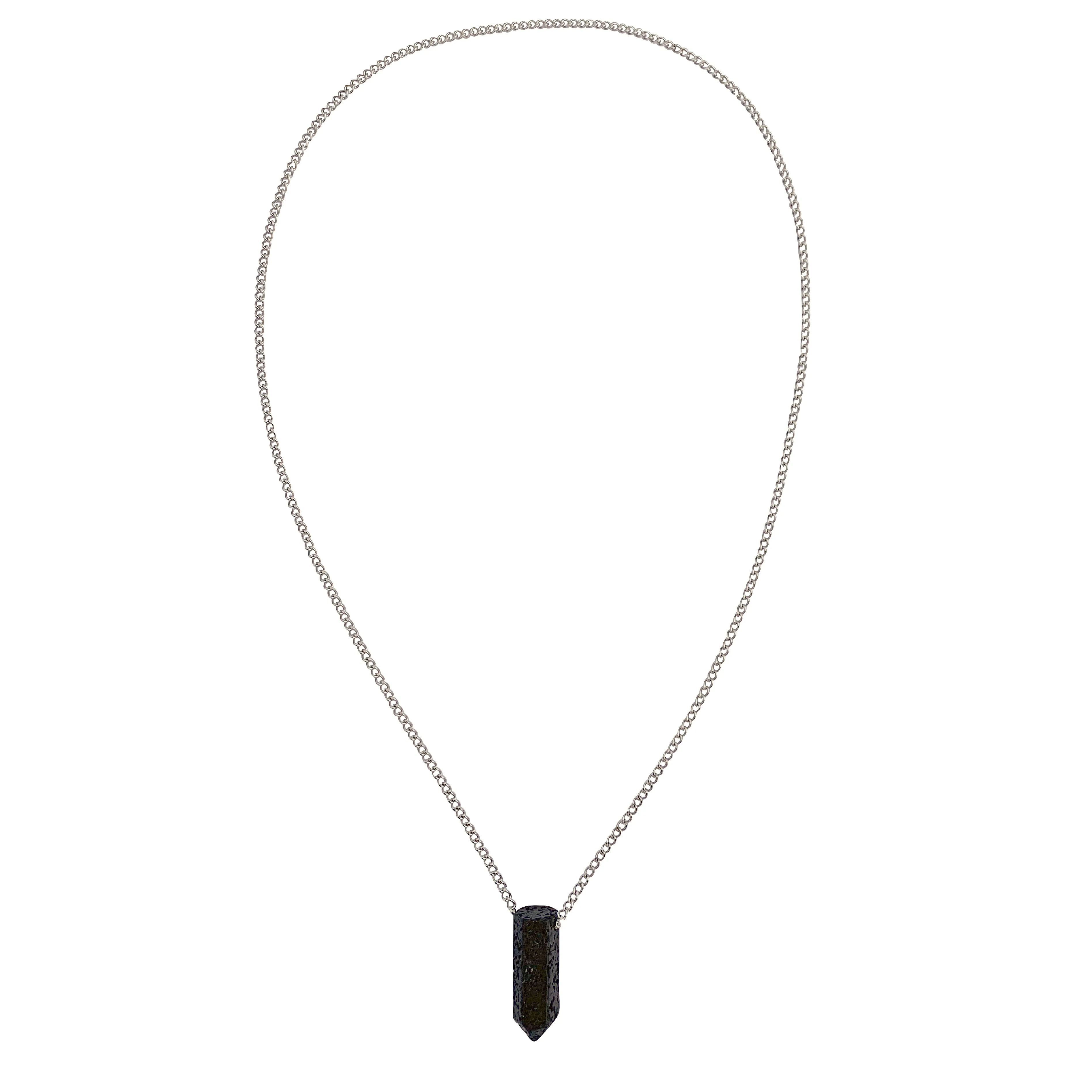 Modern Men's Genuine Black Lava Rock Point Pendant on Stainless Steel Chain Necklace, 27"