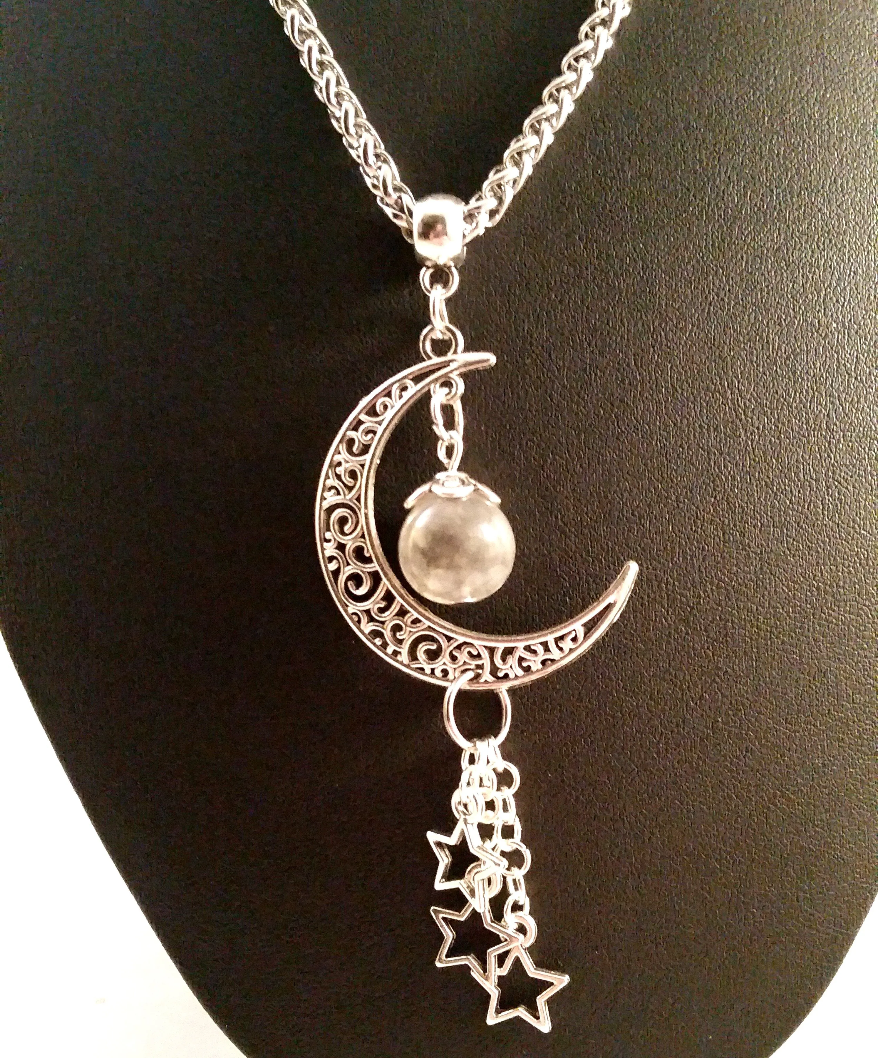 Moon Necklace Silver Labradorite Celestial Stars