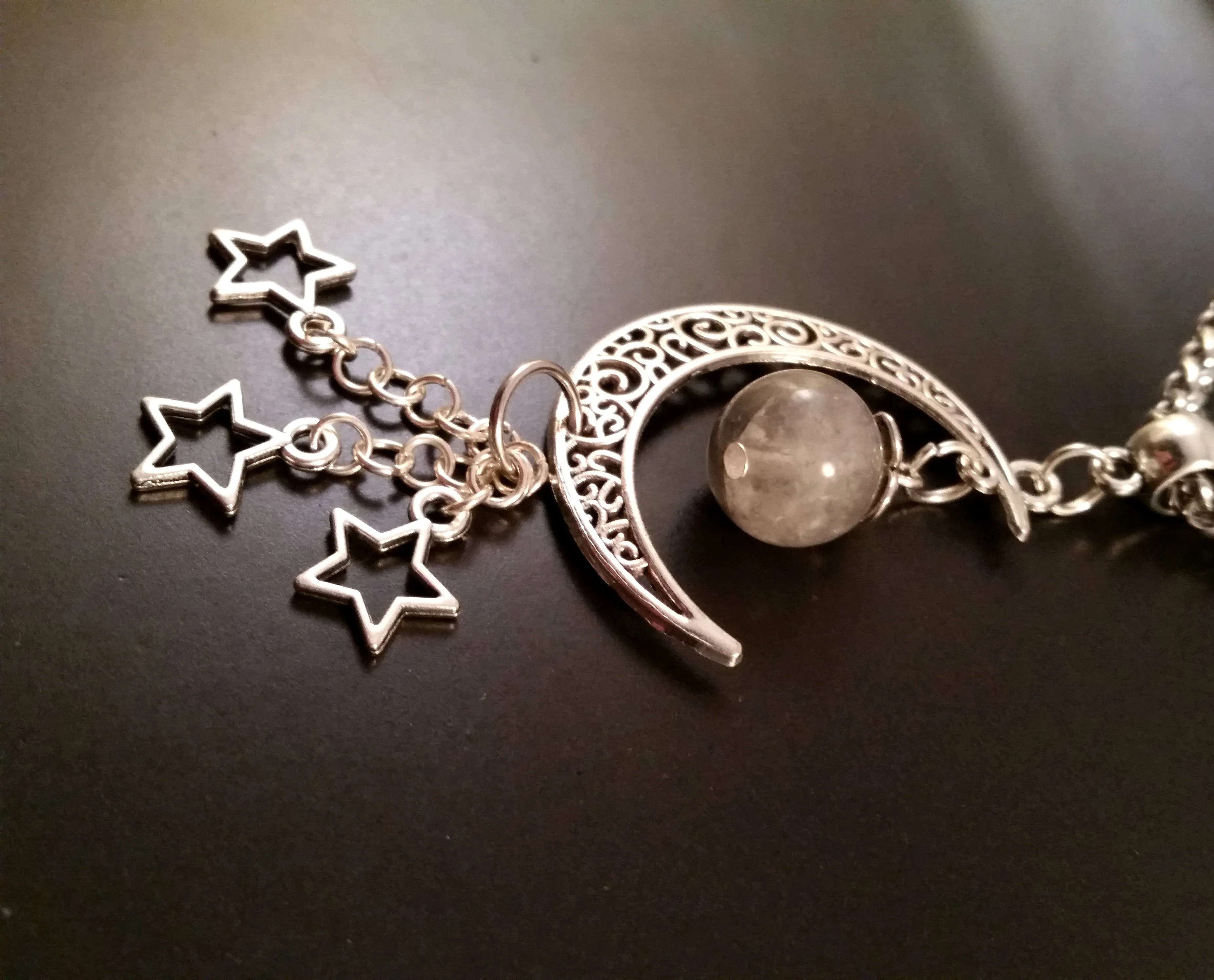 Moon Necklace Silver Labradorite Celestial Stars