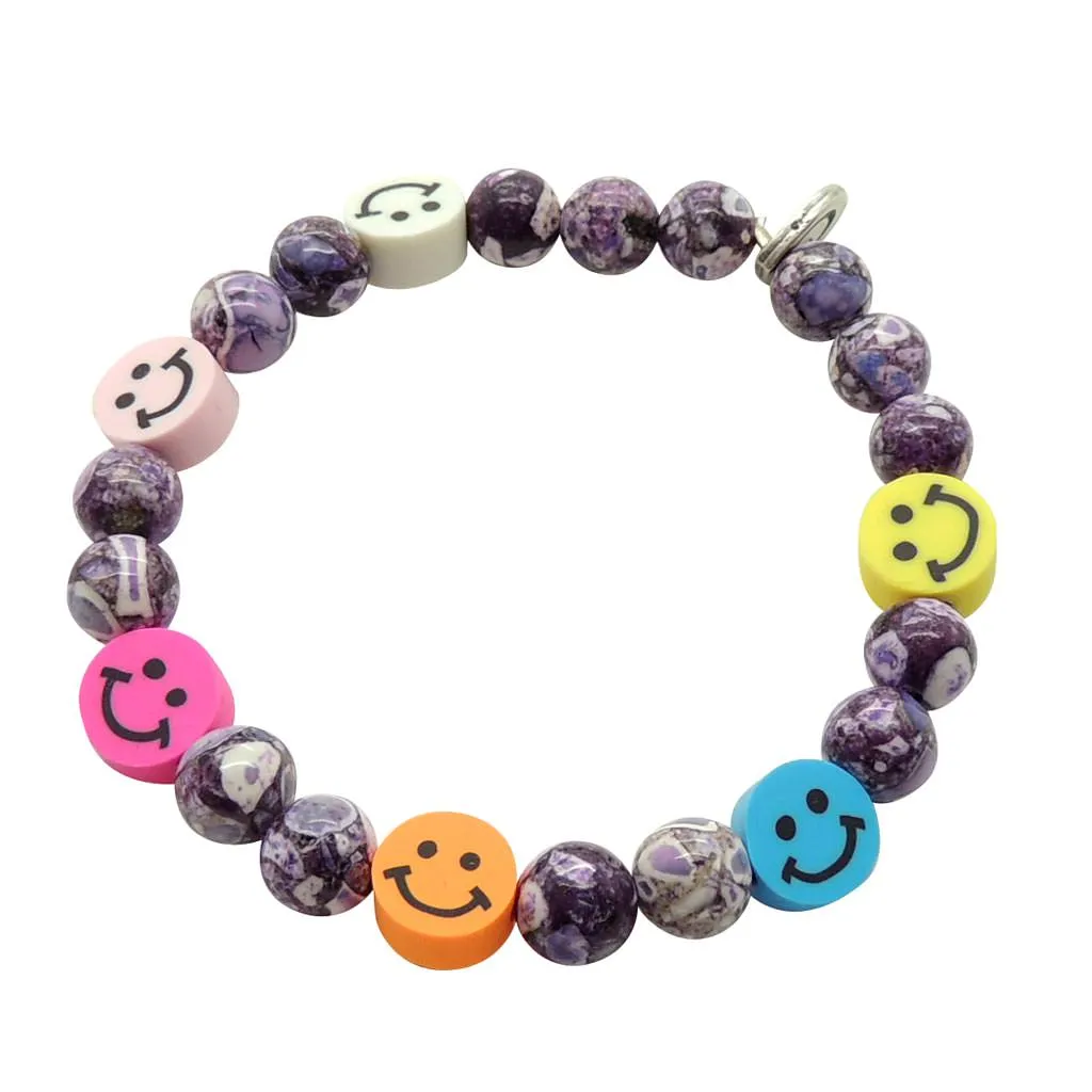 Multicolour Smiley Charm Tie Dye Gemstone Bead Bracelet