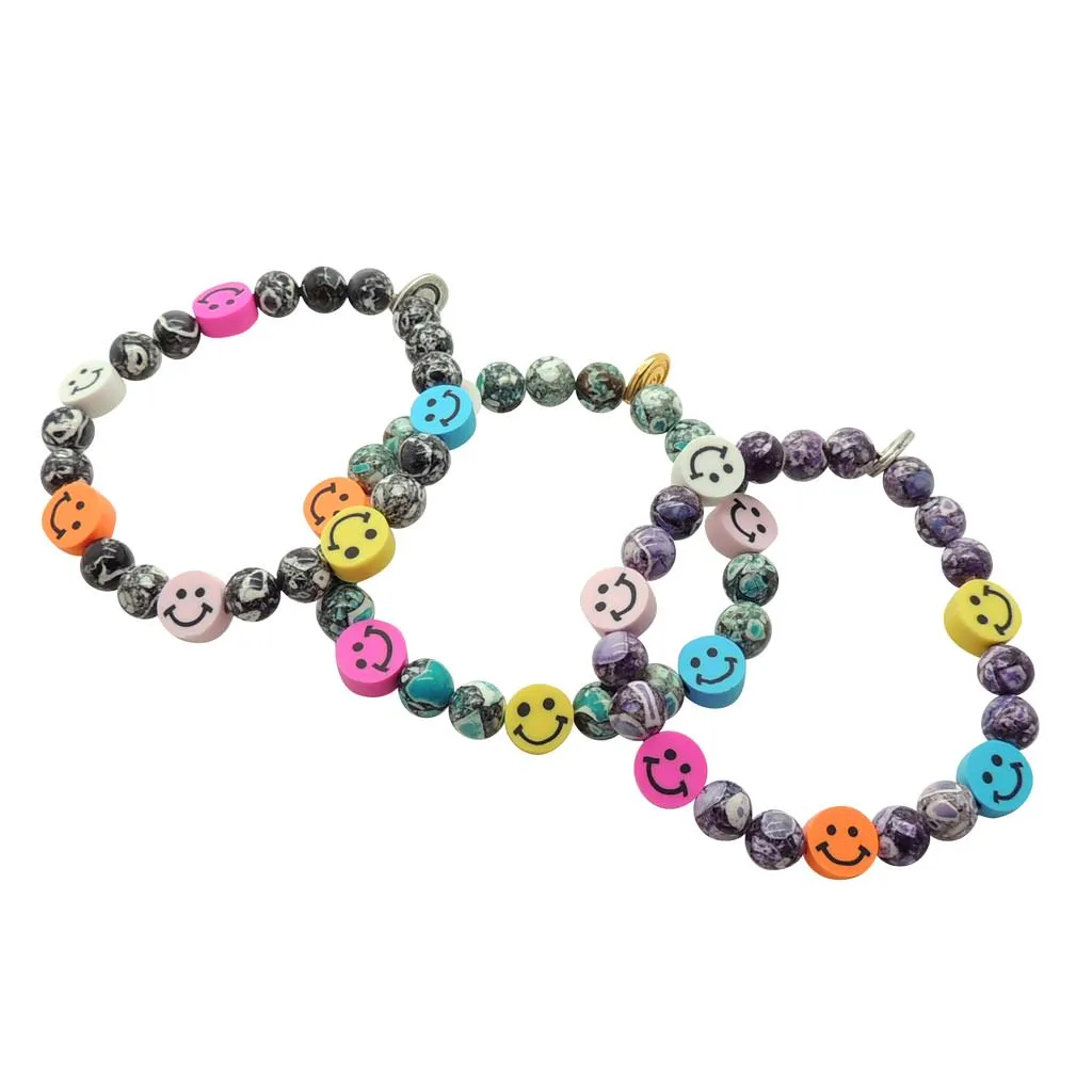 Multicolour Smiley Charm Tie Dye Gemstone Bead Bracelet