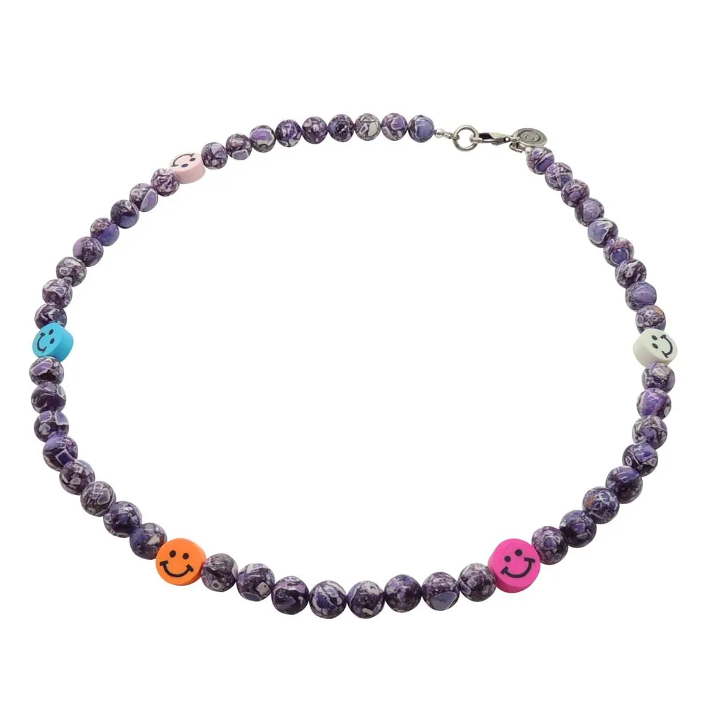 Multicolour Smiley Charm Tie Dye Gemstone Bead Necklace