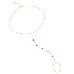 Multiple Gemstone Bezels Hand Chain Bracelet