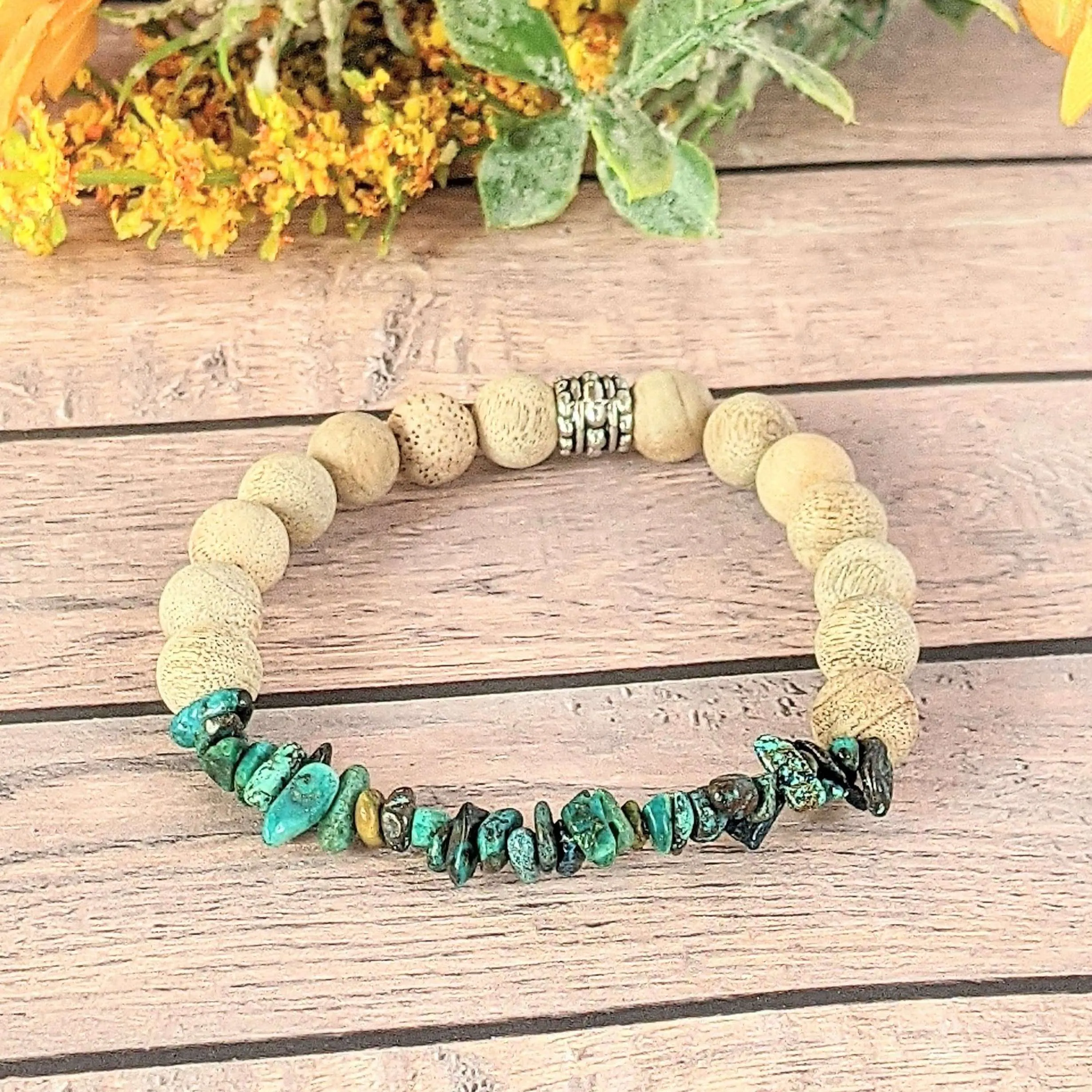 Natural Chrysocolla Gemstone Chip Diffuser Bracelet- Inner Balance Bracelet