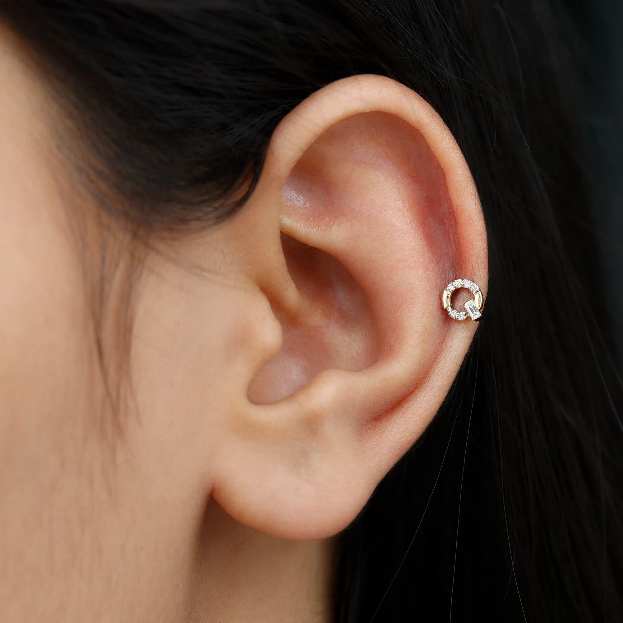 Natural Diamond Circle Earring for Helix Piercing