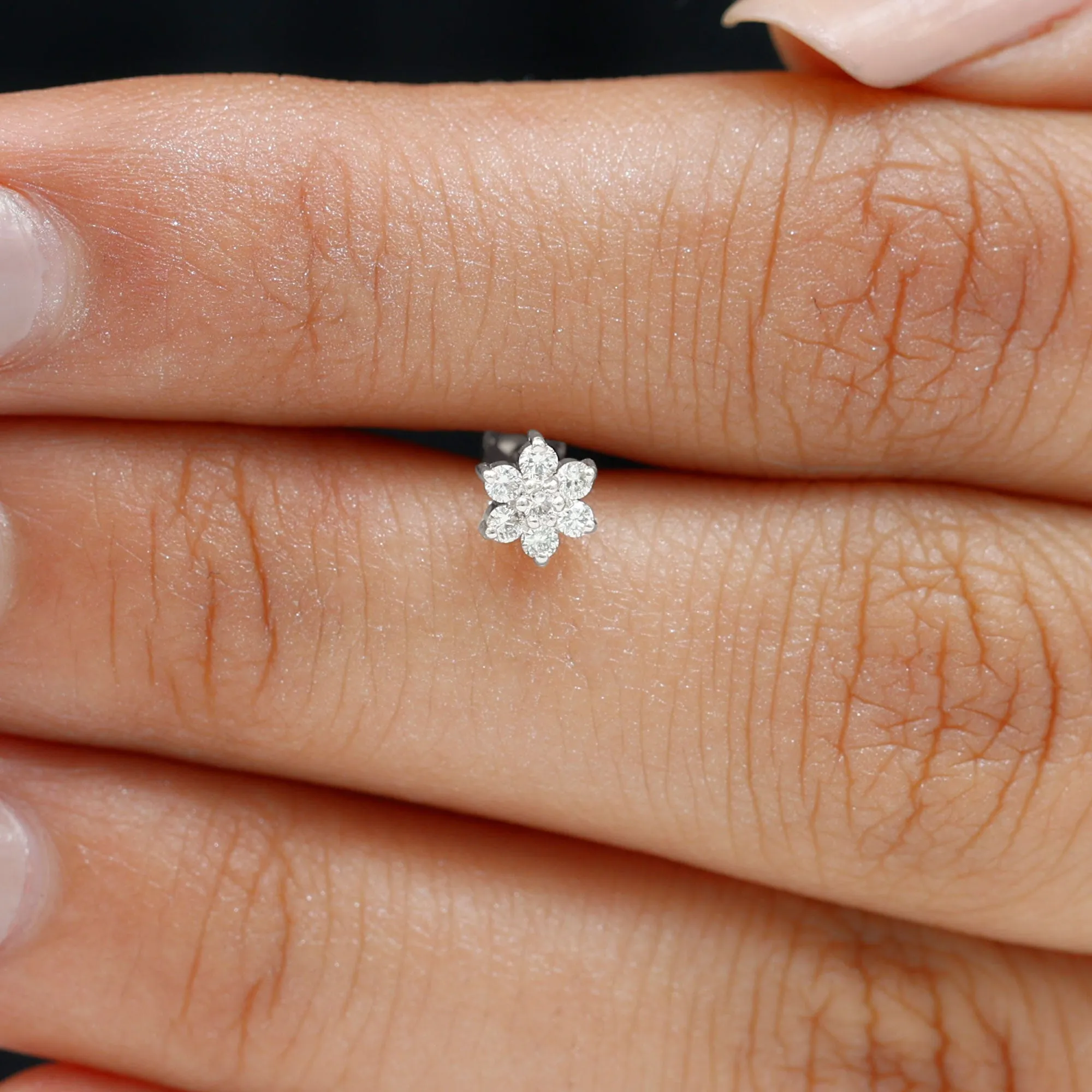 Natural Diamond Flower Cartilage Earring