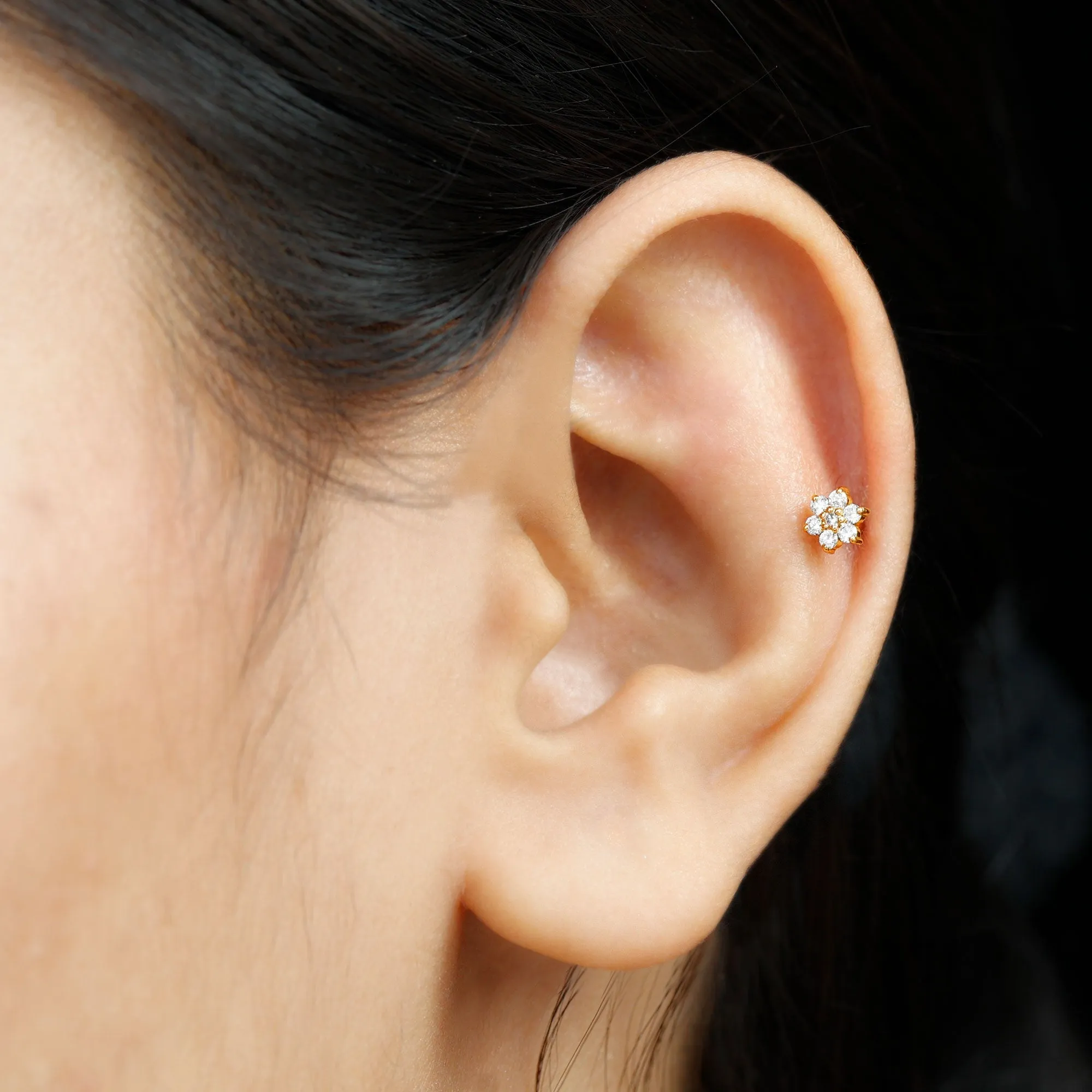 Natural Diamond Flower Cartilage Earring