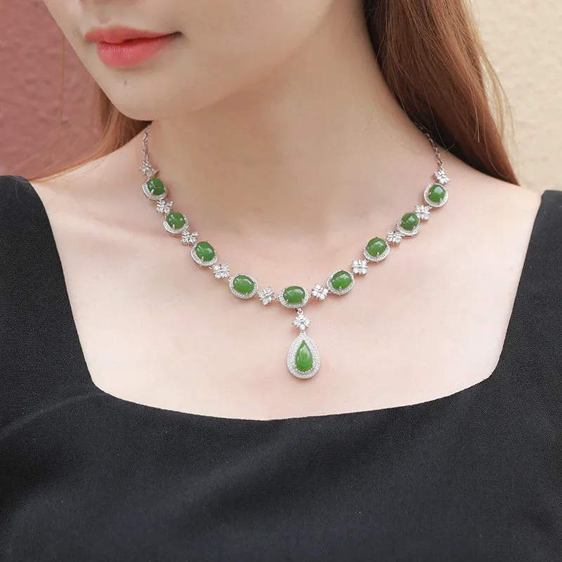 Natural Jade Necklace Nephrite Silver Necklace ZNE029