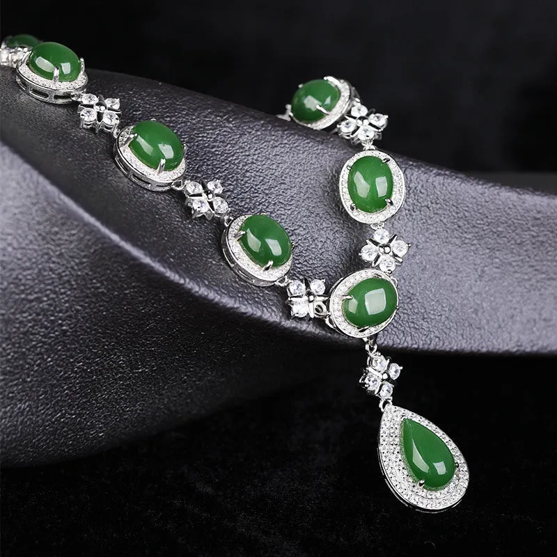 Natural Jade Necklace Nephrite Silver Necklace ZNE029