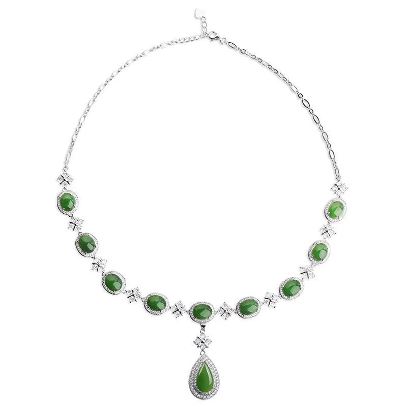 Natural Jade Necklace Nephrite Silver Necklace ZNE029