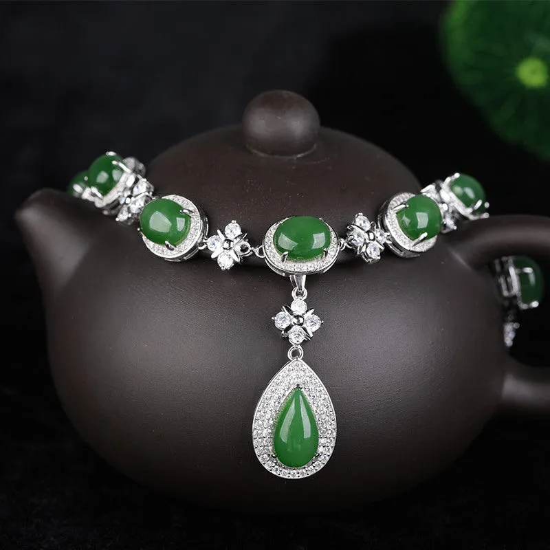 Natural Jade Necklace Nephrite Silver Necklace ZNE029