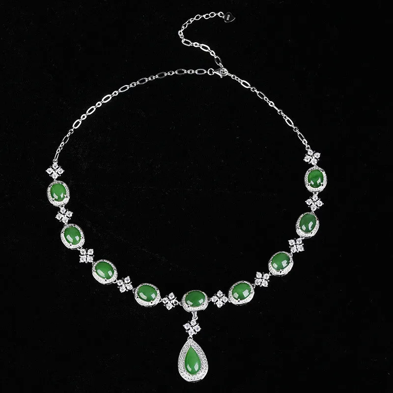 Natural Jade Necklace Nephrite Silver Necklace ZNE029