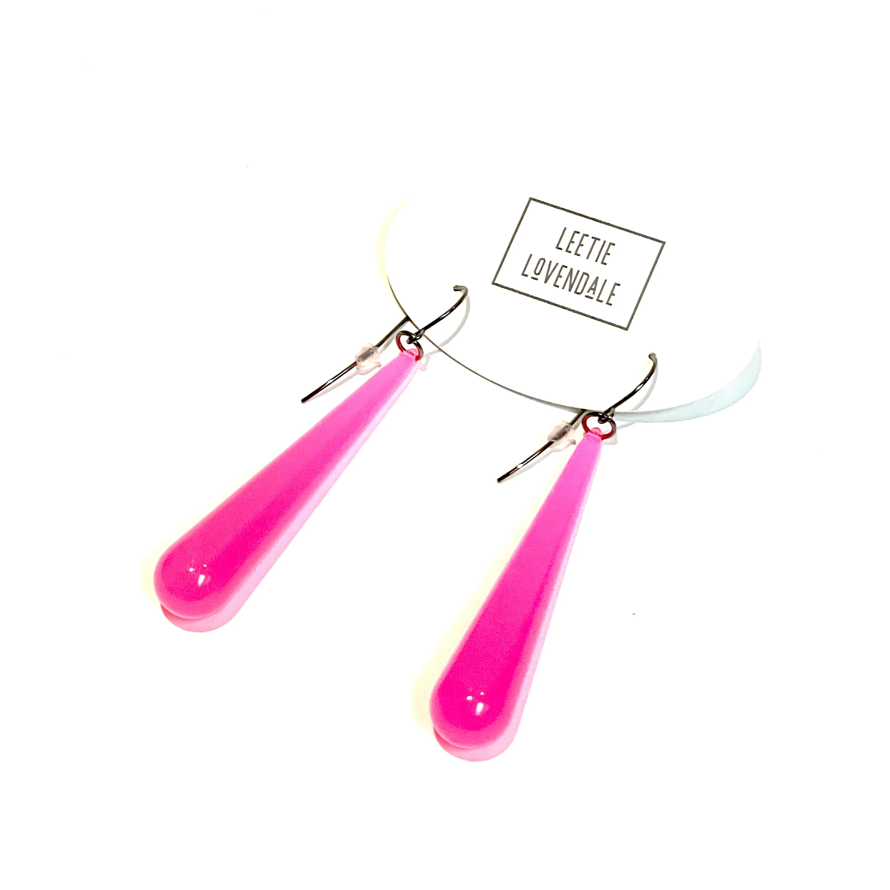 Neon Pink Opal Long Teardrop lucite statement earrings