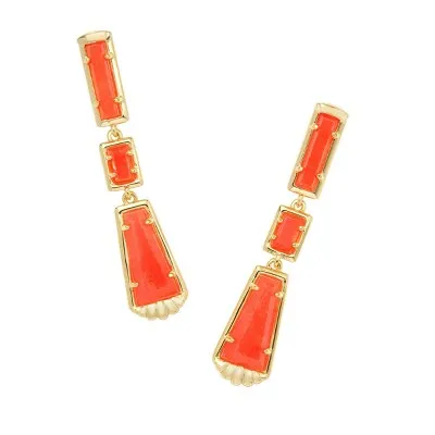 New - Kendra Scott Serena Linear Earrings - Coral Orange