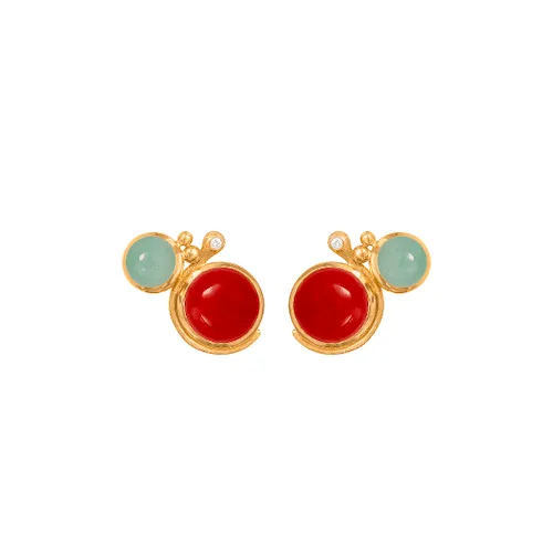 Ole Lynggaard Lotus Earrings with aquamarine, coral and diamonds