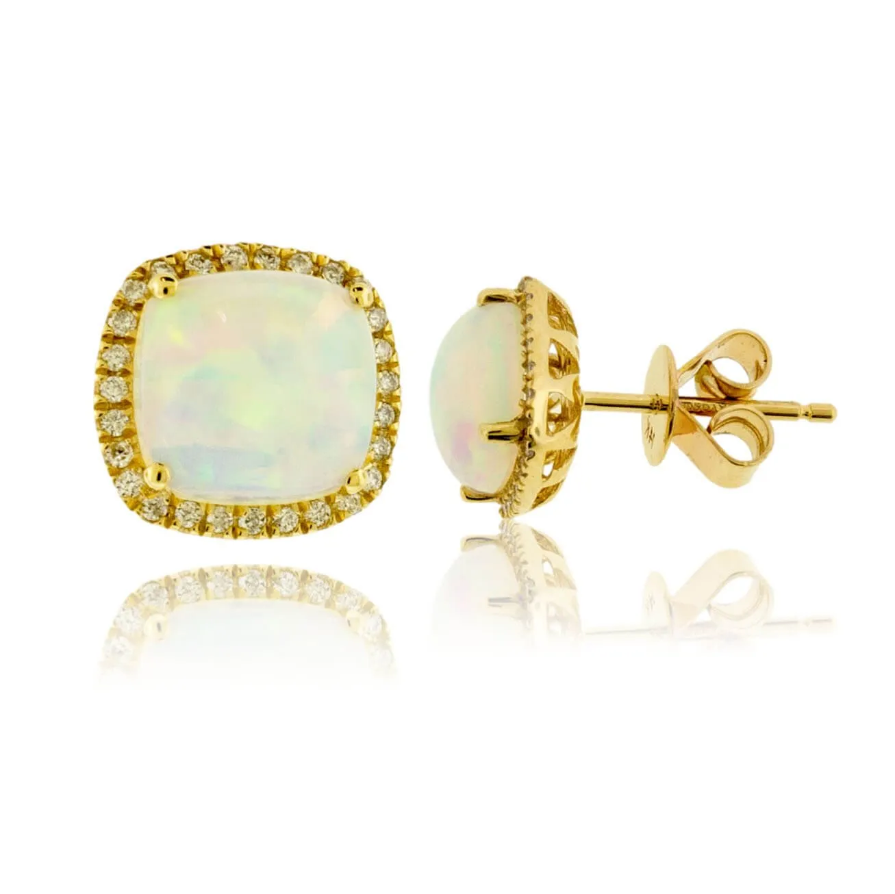 Opal Cabochon with Diamond Halo Stud Earrings