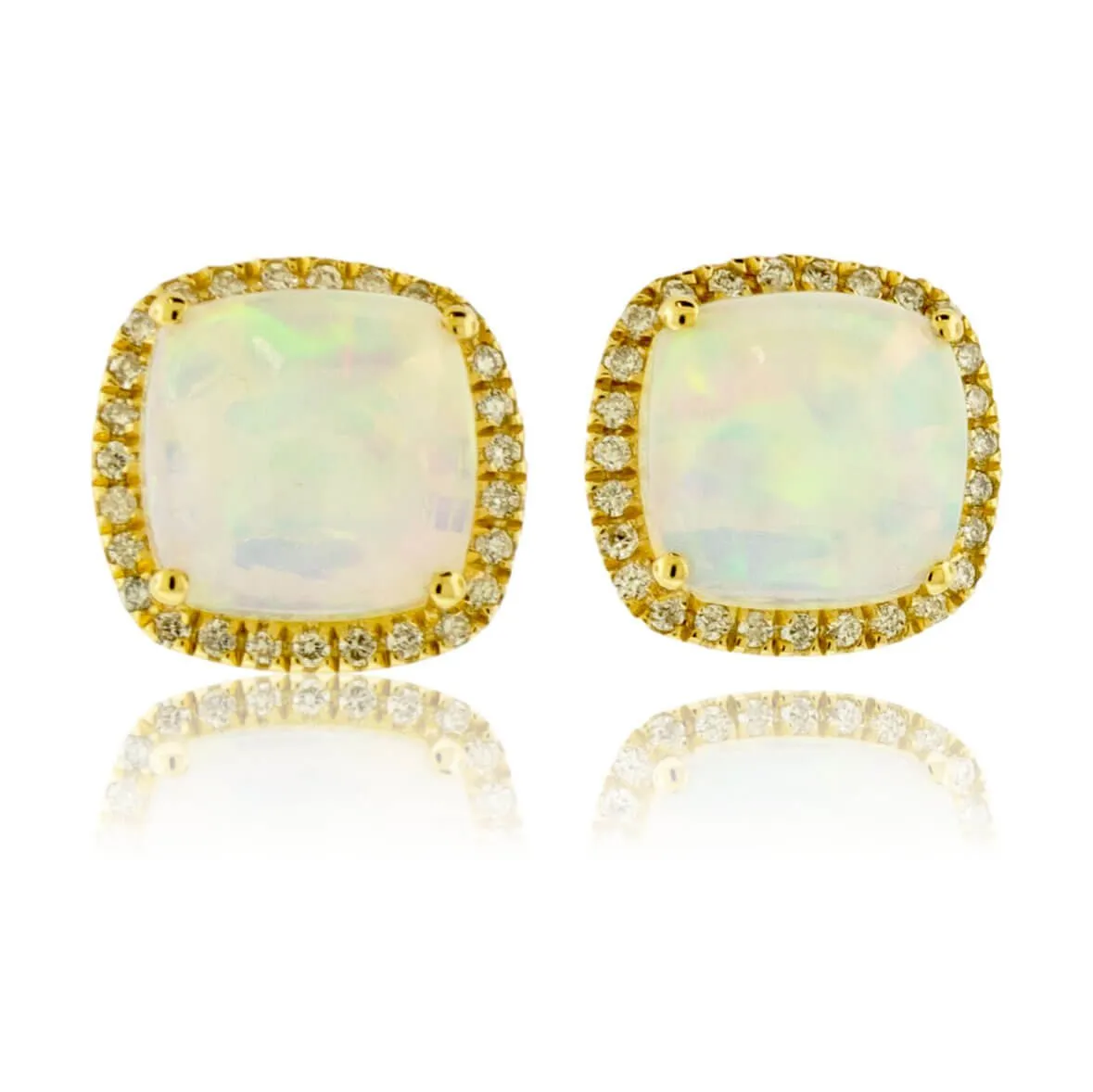 Opal Cabochon with Diamond Halo Stud Earrings