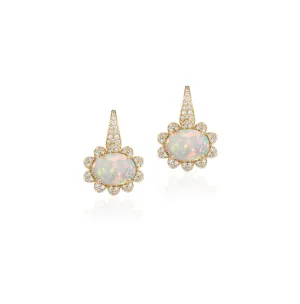 Opal Oval Cabochon Earrings with Diamonds