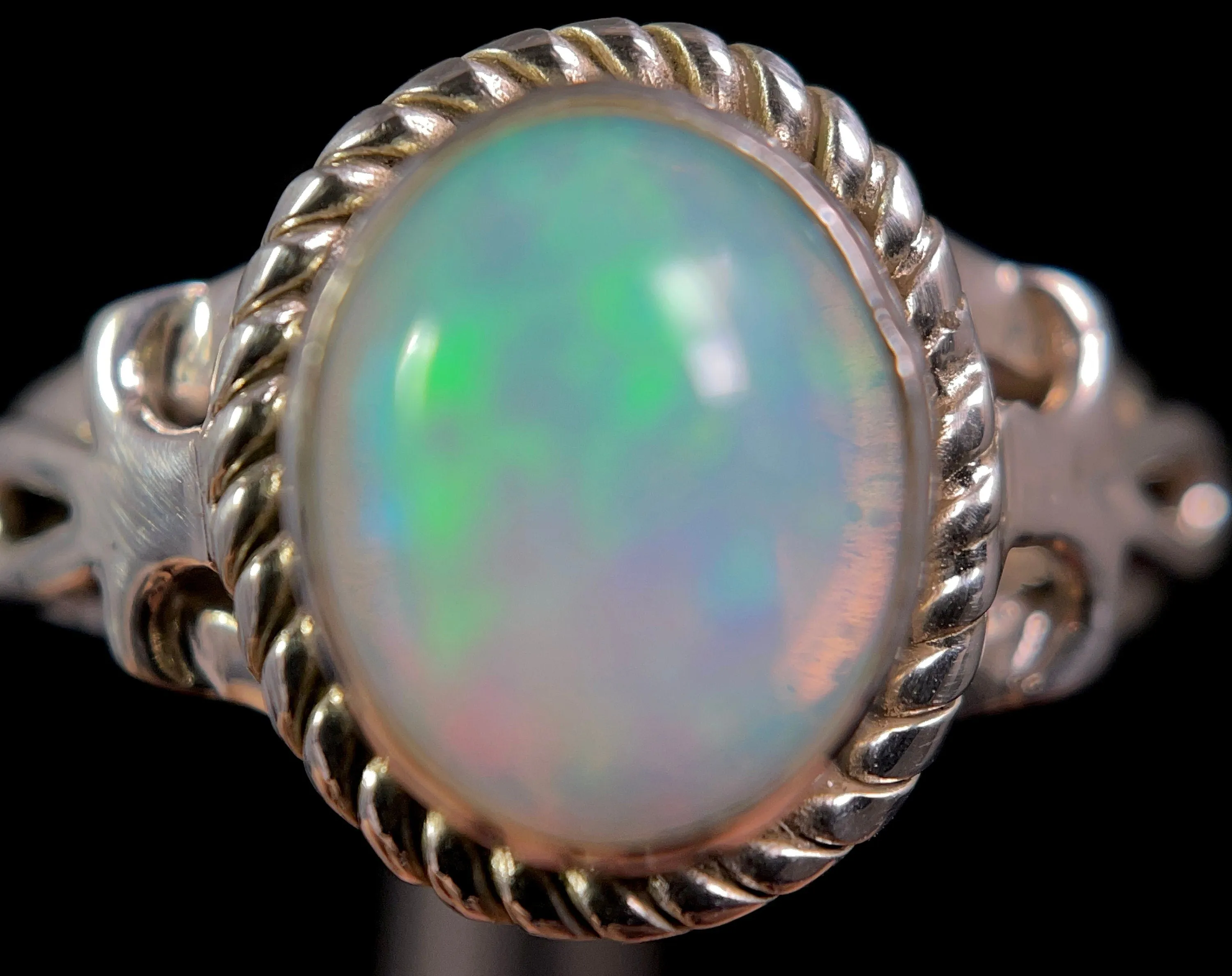 OPAL RING - Sterling Silver, Size 9.5 - Ethiopian Opal Rings for Women, Bridal Jewelry, Welo Opal, 49168