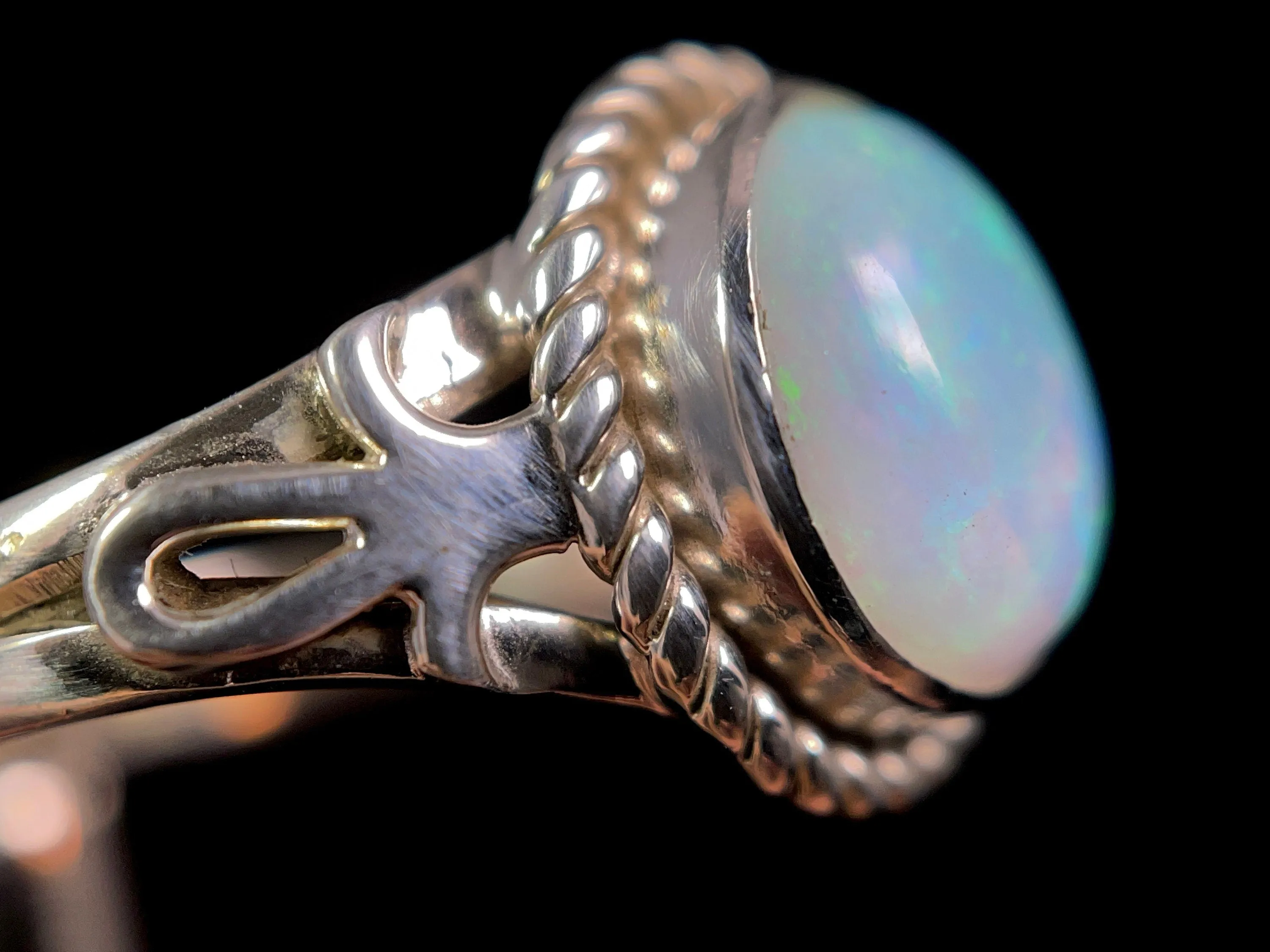 OPAL RING - Sterling Silver, Size 9.5 - Ethiopian Opal Rings for Women, Bridal Jewelry, Welo Opal, 49168