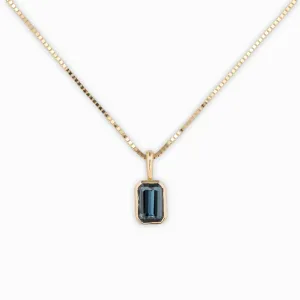 Patia Necklace Dark Teal Blue Montana Sapphire, 14K Yellow Gold (One of a kind)