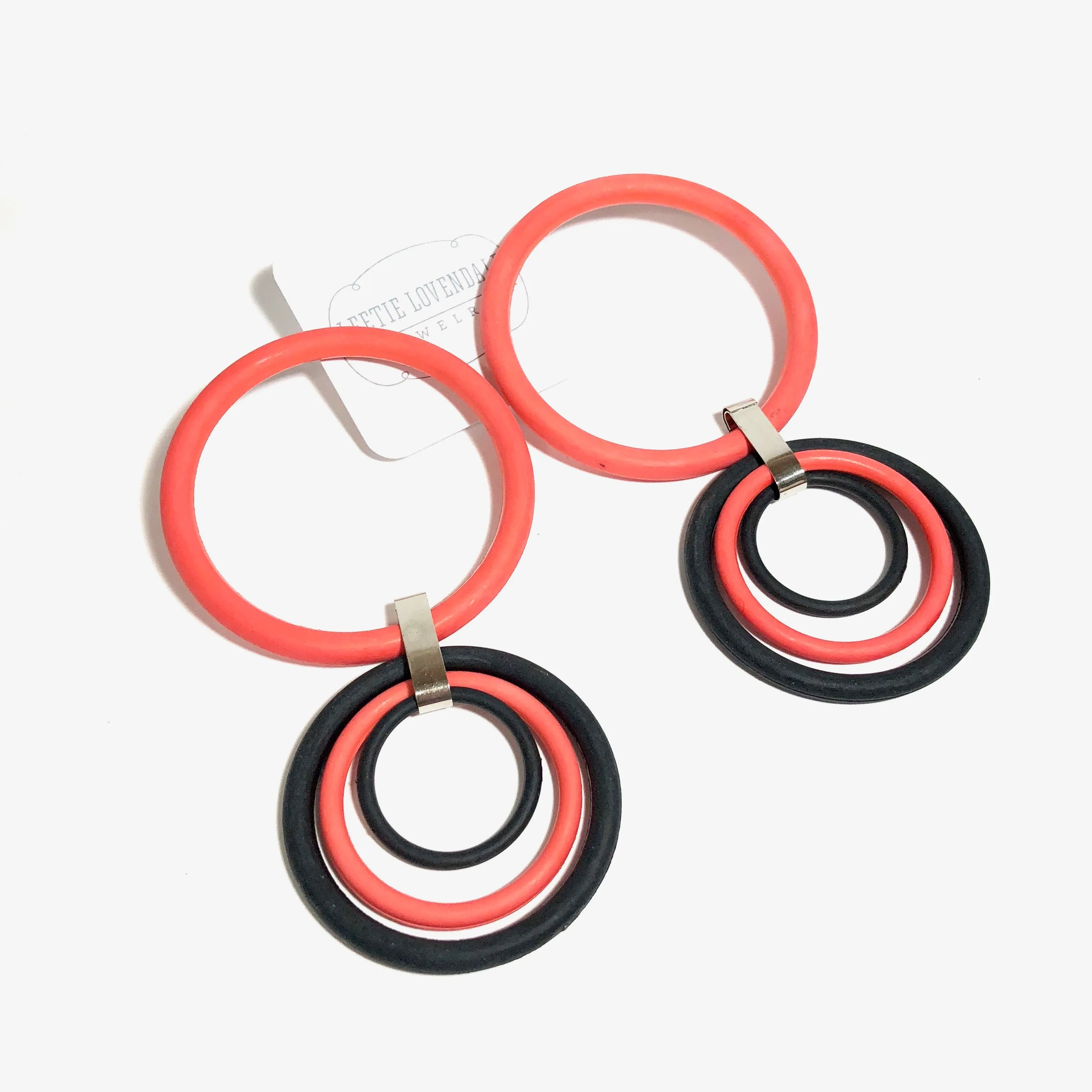 Peach & Black Huge Hoop Drop Earrings | Statement Hoops