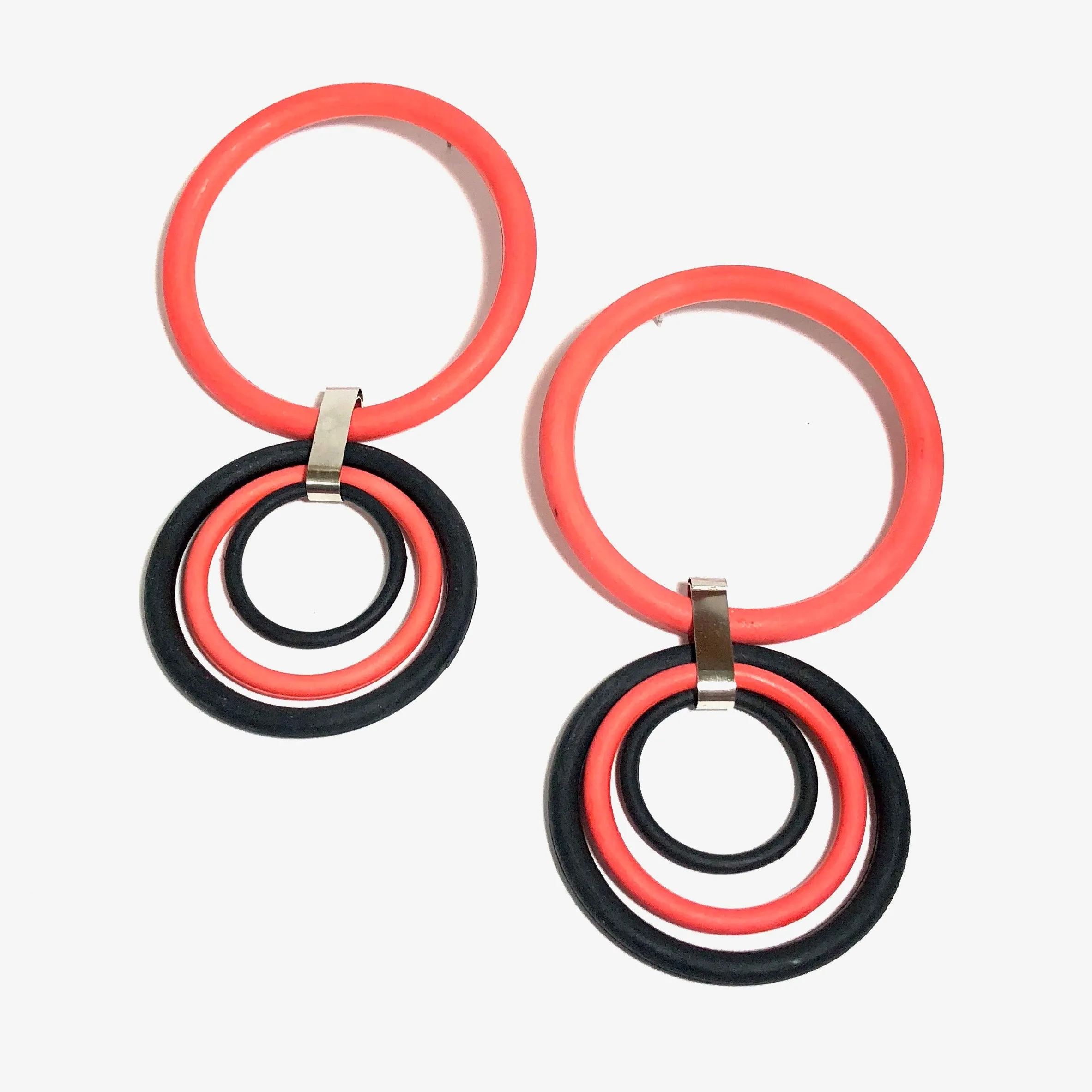 Peach & Black Huge Hoop Drop Earrings | Statement Hoops