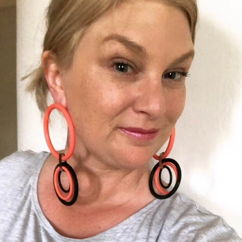 Peach & Black Huge Hoop Drop Earrings | Statement Hoops