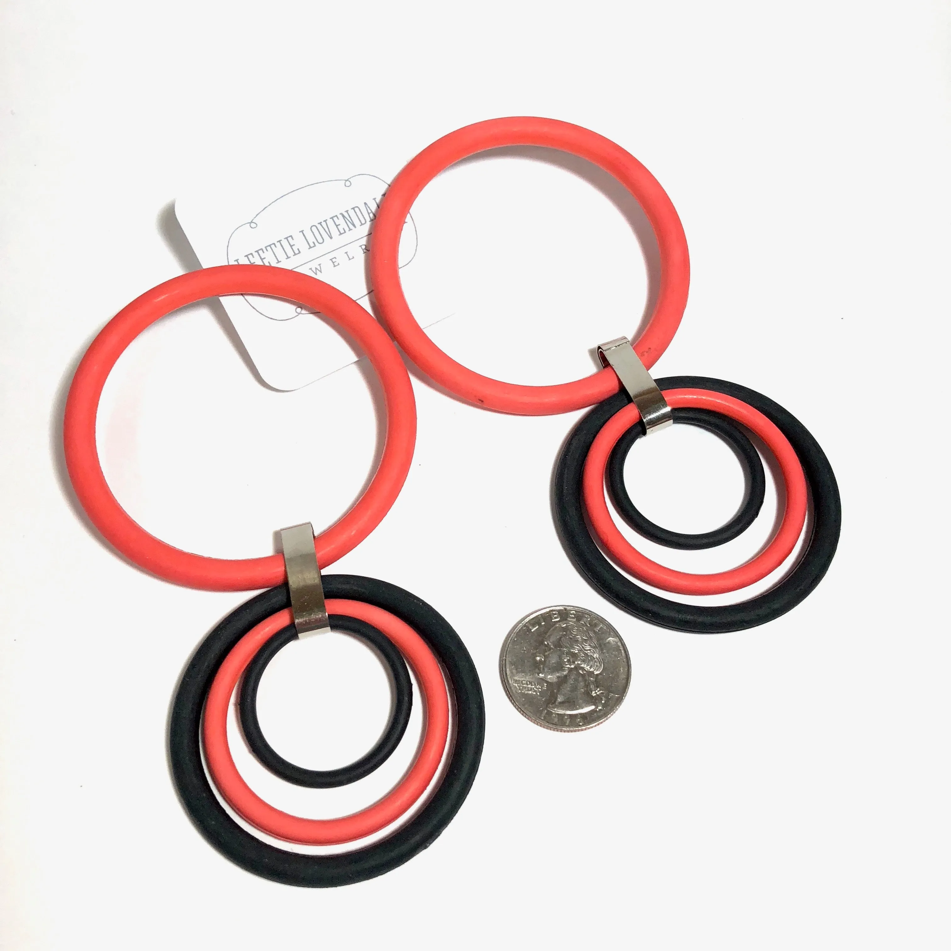 Peach & Black Huge Hoop Drop Earrings | Statement Hoops