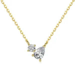 Petite Pear & Round Cut Toi Et Moi Pendant Necklace - Gold