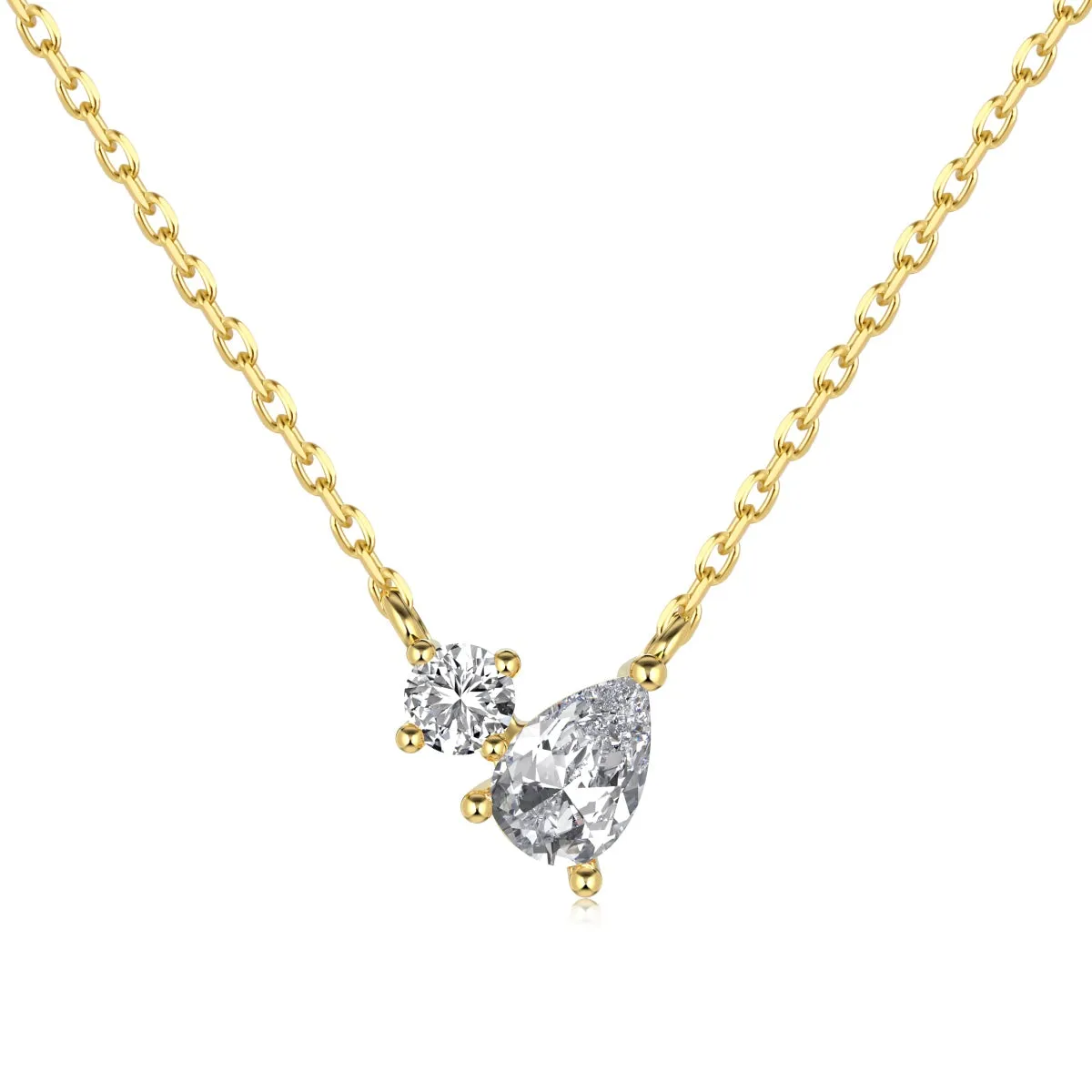 Petite Pear & Round Cut Toi Et Moi Pendant Necklace - Gold