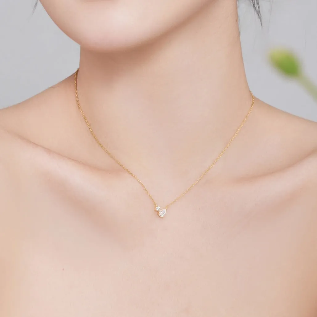 Petite Pear & Round Cut Toi Et Moi Pendant Necklace - Gold