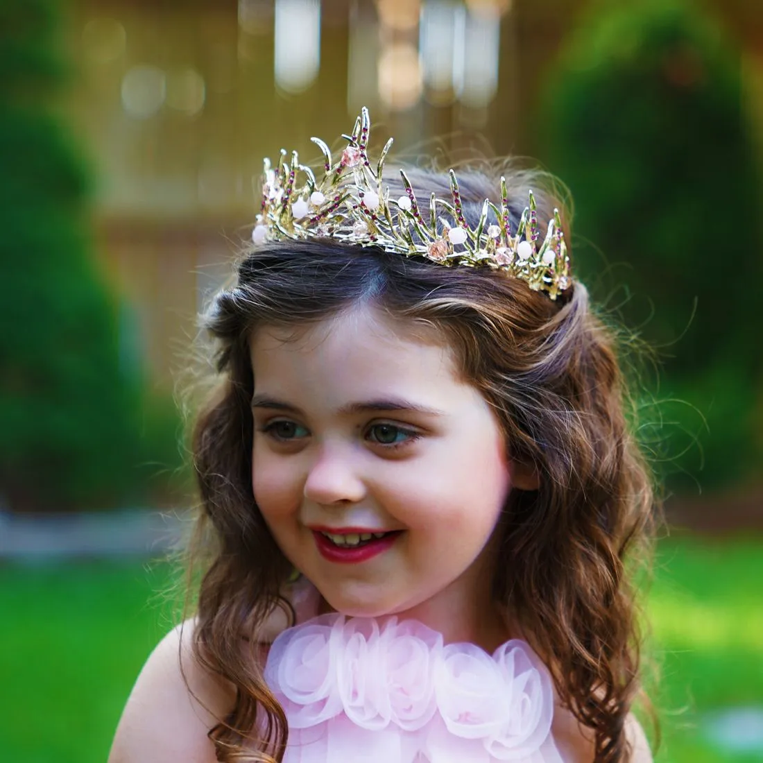 Pink Opal & Ruby Studded Gold Tiara