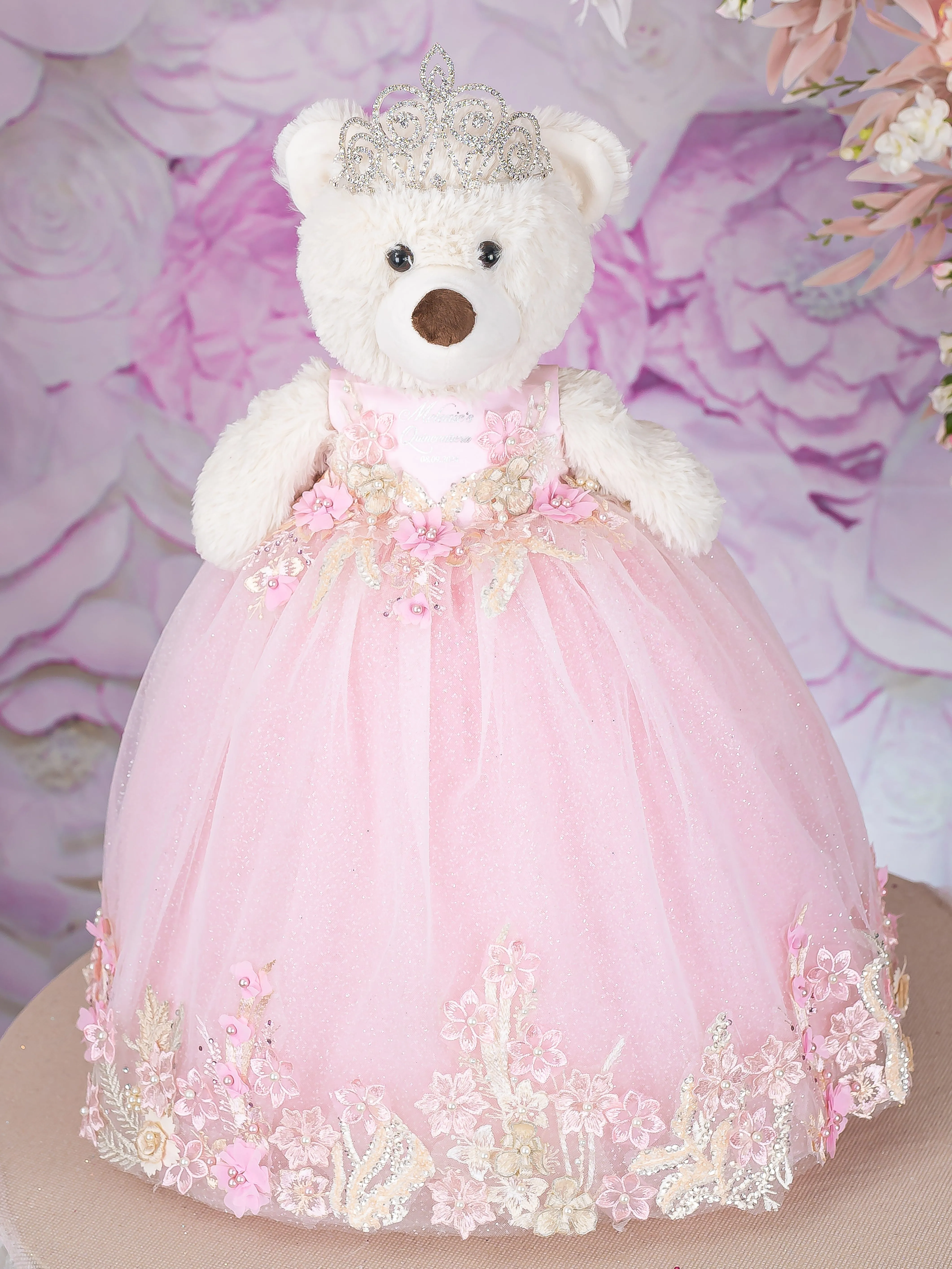 Pink with Gold Quinceanera pillows set and teddy bear