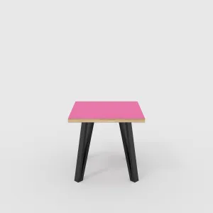 Plywood Side Table with Black Box Hairpin Legs - Formica Juicy Pink - 500(w) x 500(d) x 425(h)