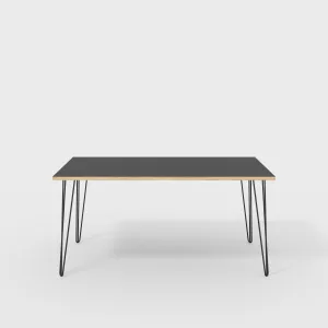 Plywood Table with Black Hairpin Legs - Formica Diamond Black - 1600(w) x 800(d)