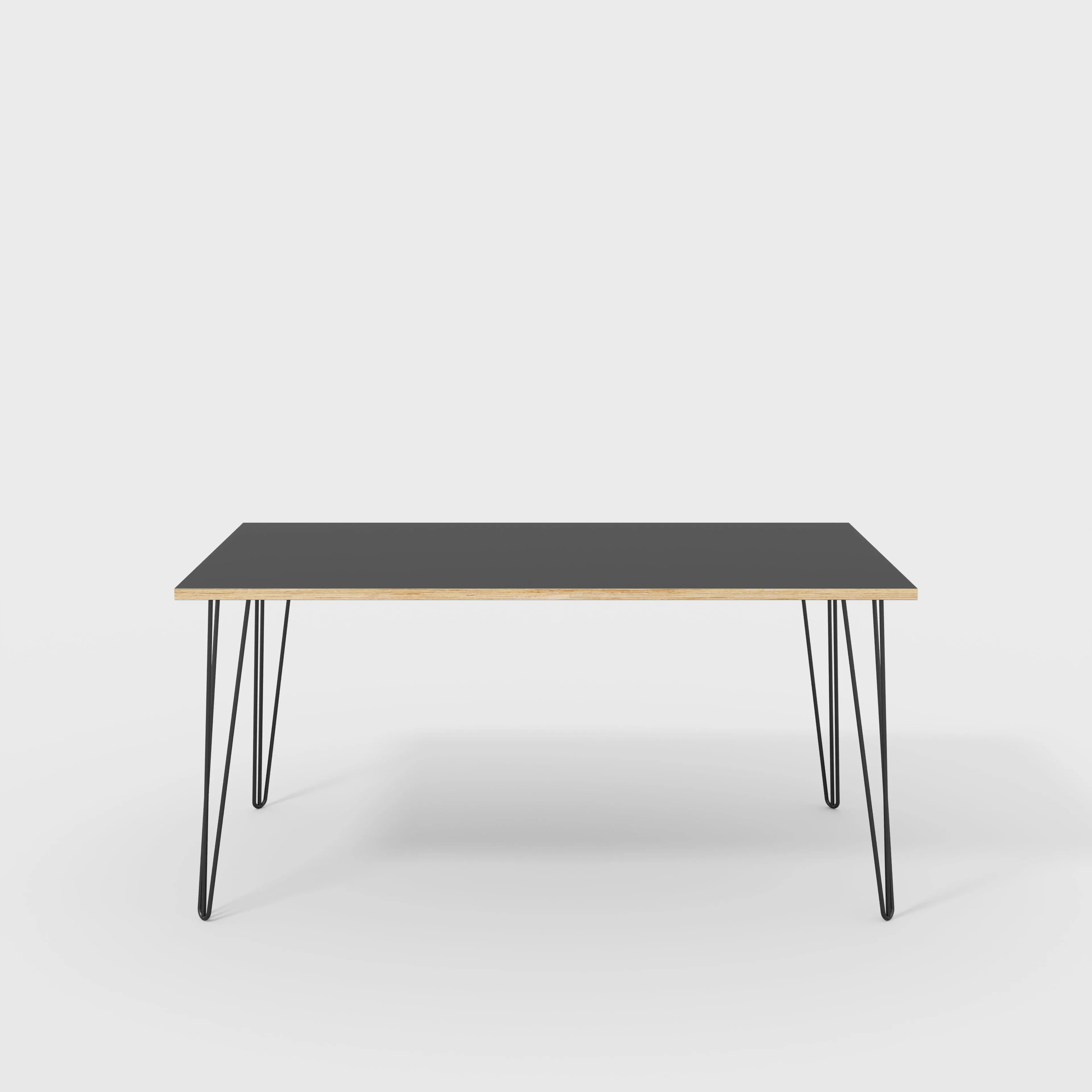 Plywood Table with Black Hairpin Legs - Formica Diamond Black - 1600(w) x 800(d)