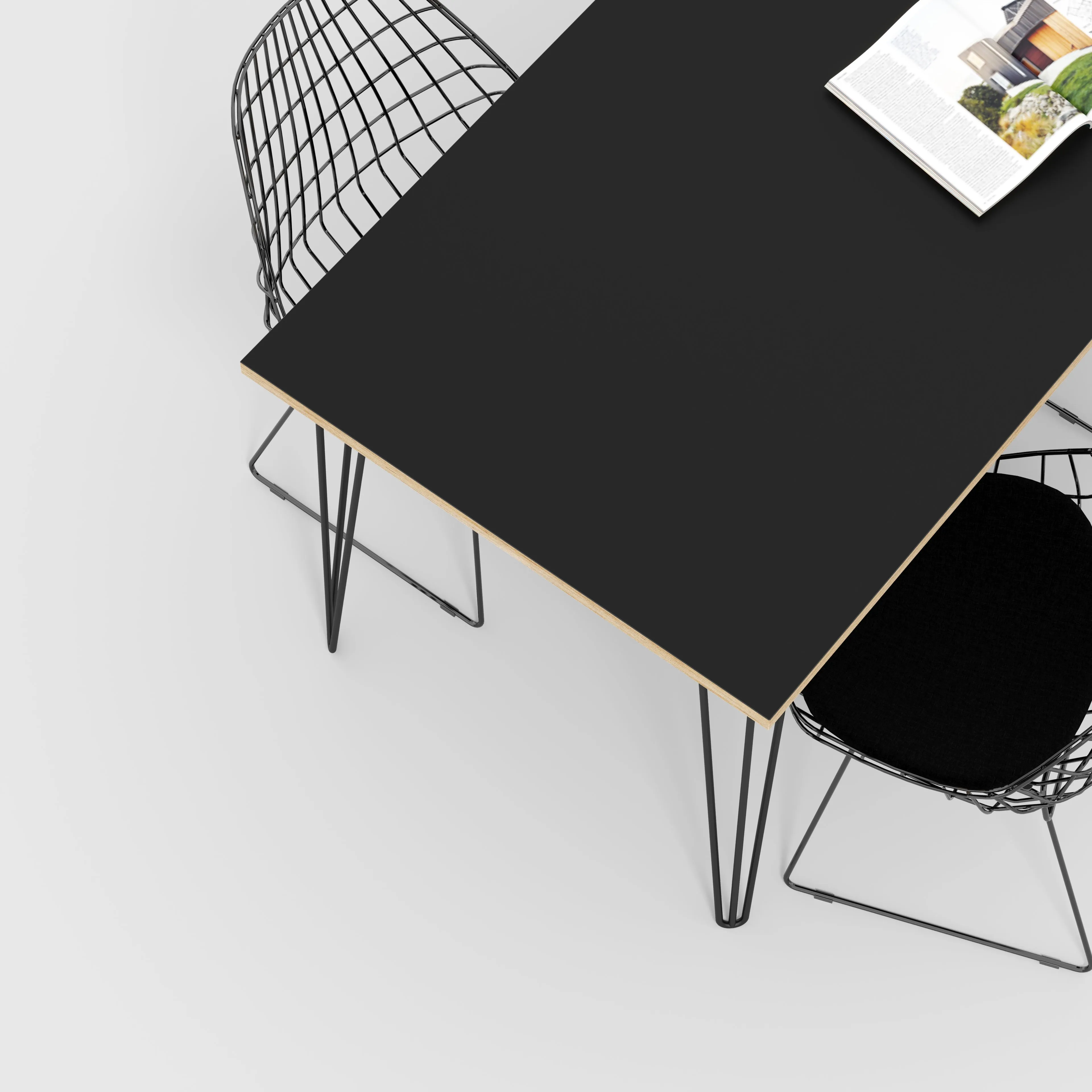 Plywood Table with Black Hairpin Legs - Formica Diamond Black - 1600(w) x 800(d)