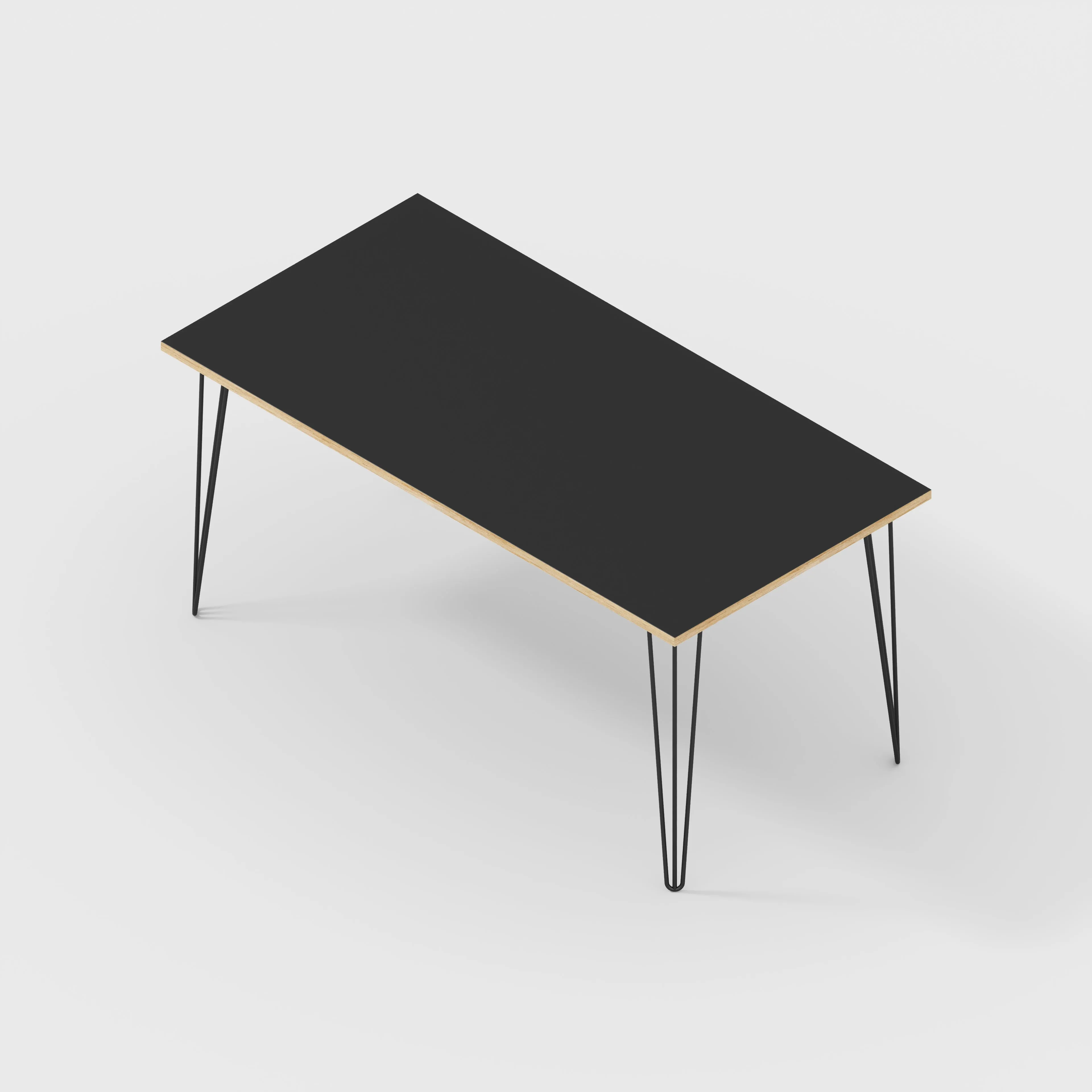 Plywood Table with Black Hairpin Legs - Formica Diamond Black - 1600(w) x 800(d)