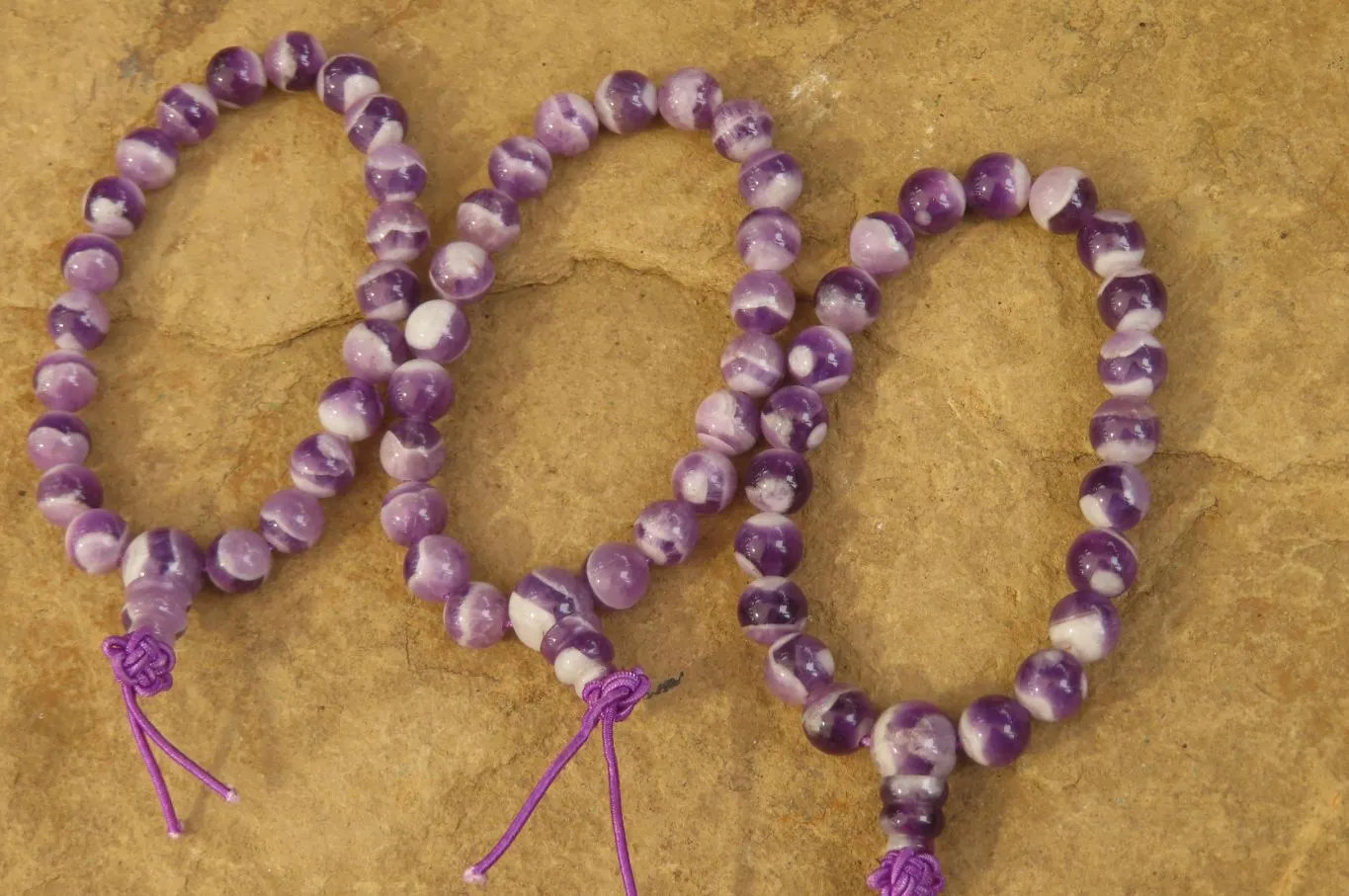 Polished Chevron Amethyst Bead Buddha Bracelets - Sold Per Item - From Zambia