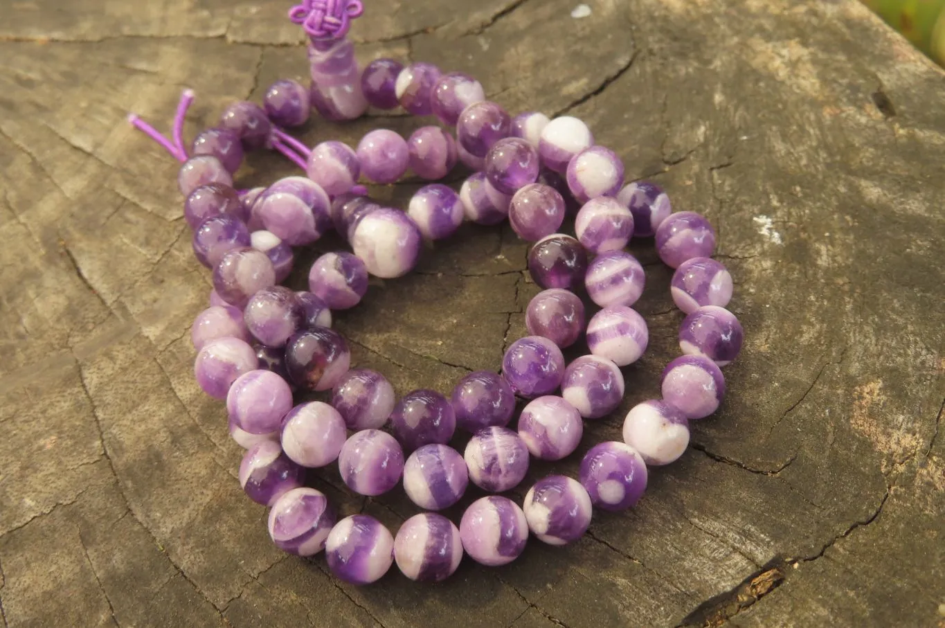 Polished Chevron Amethyst Bead Buddha Bracelets - Sold Per Item - From Zambia