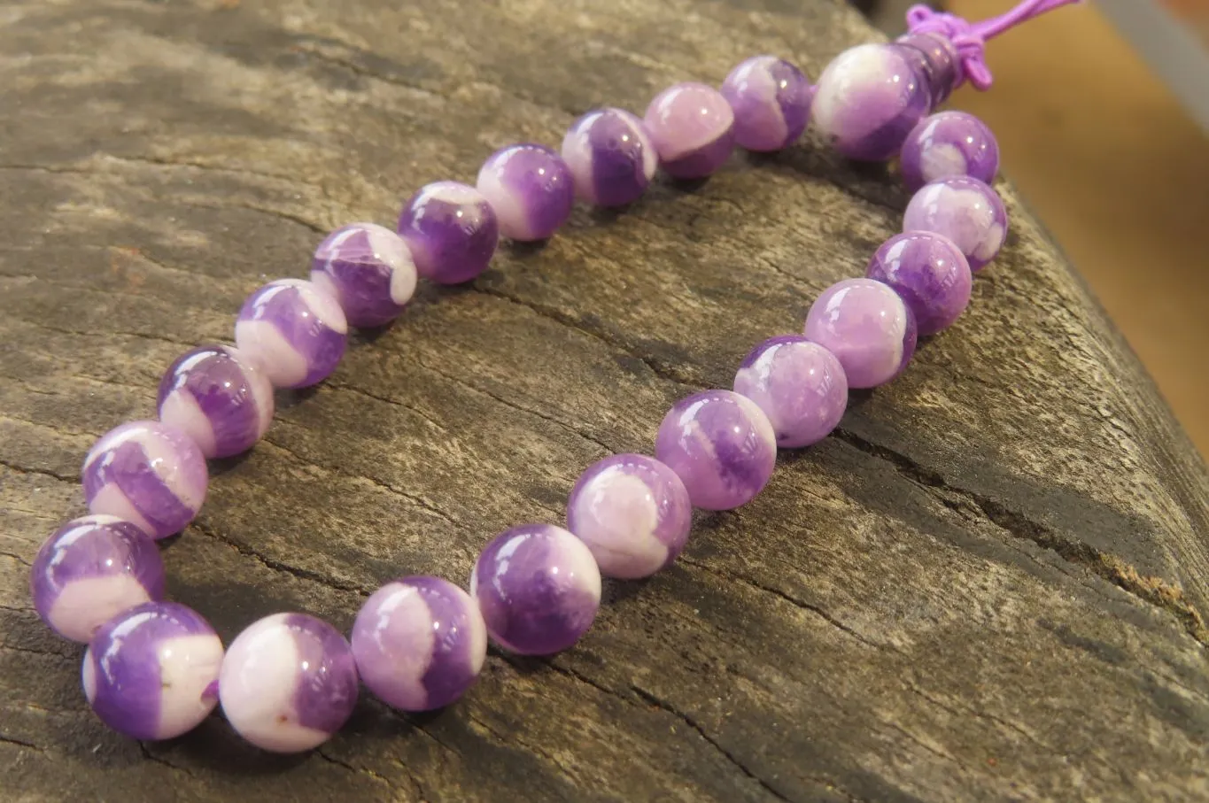 Polished Chevron Amethyst Bead Buddha Bracelets - Sold Per Item - From Zambia