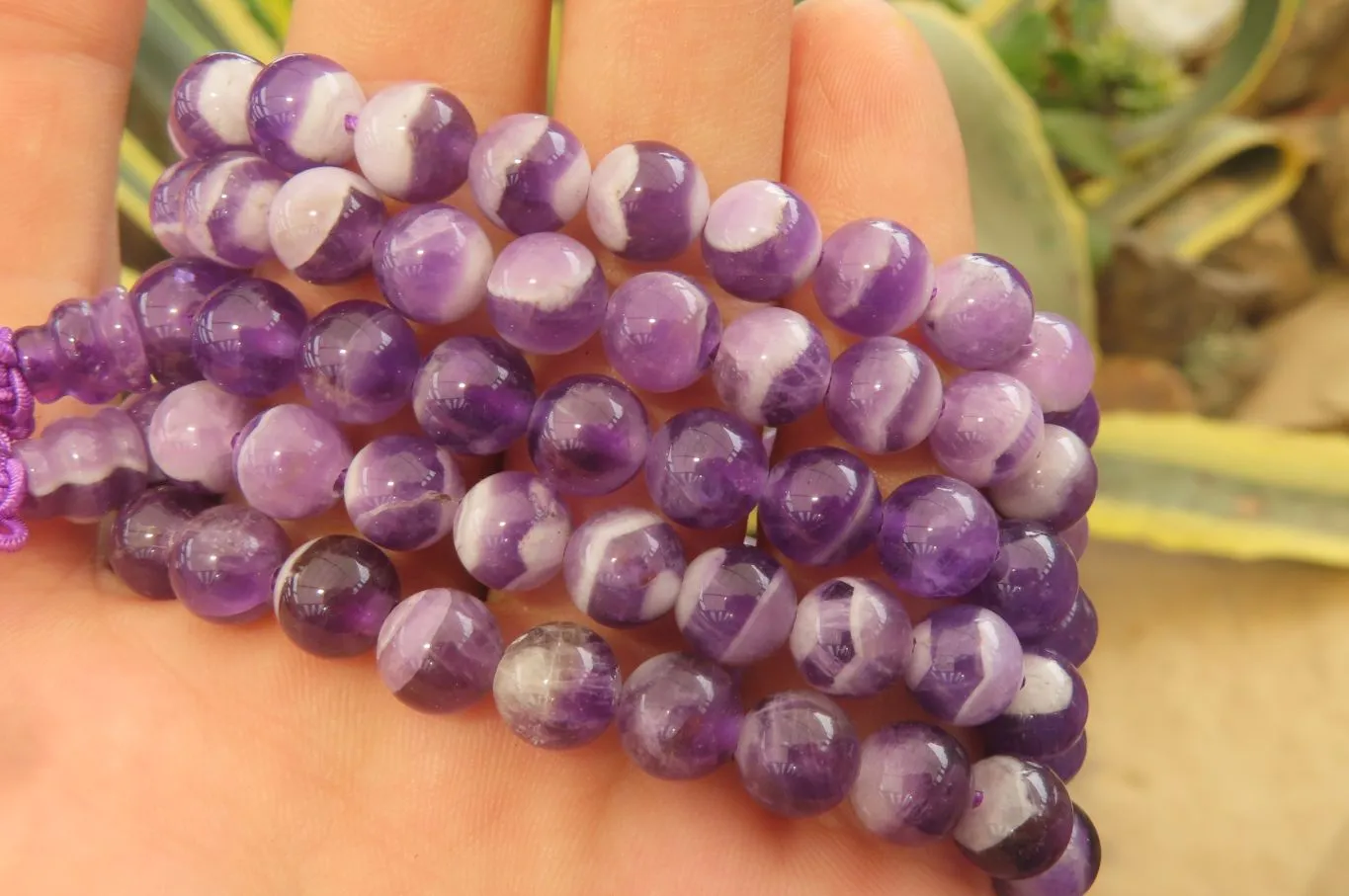 Polished Chevron Amethyst Bead Buddha Bracelets - Sold Per Item - From Zambia