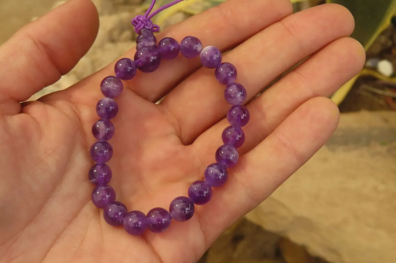 Polished Chevron Amethyst Bead Buddha Bracelets - Sold Per Item - From Zambia