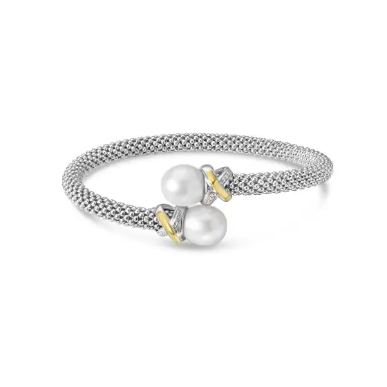 Popcorn Bypass X Bangle in Sterling Silver & 18K Yellow Gold