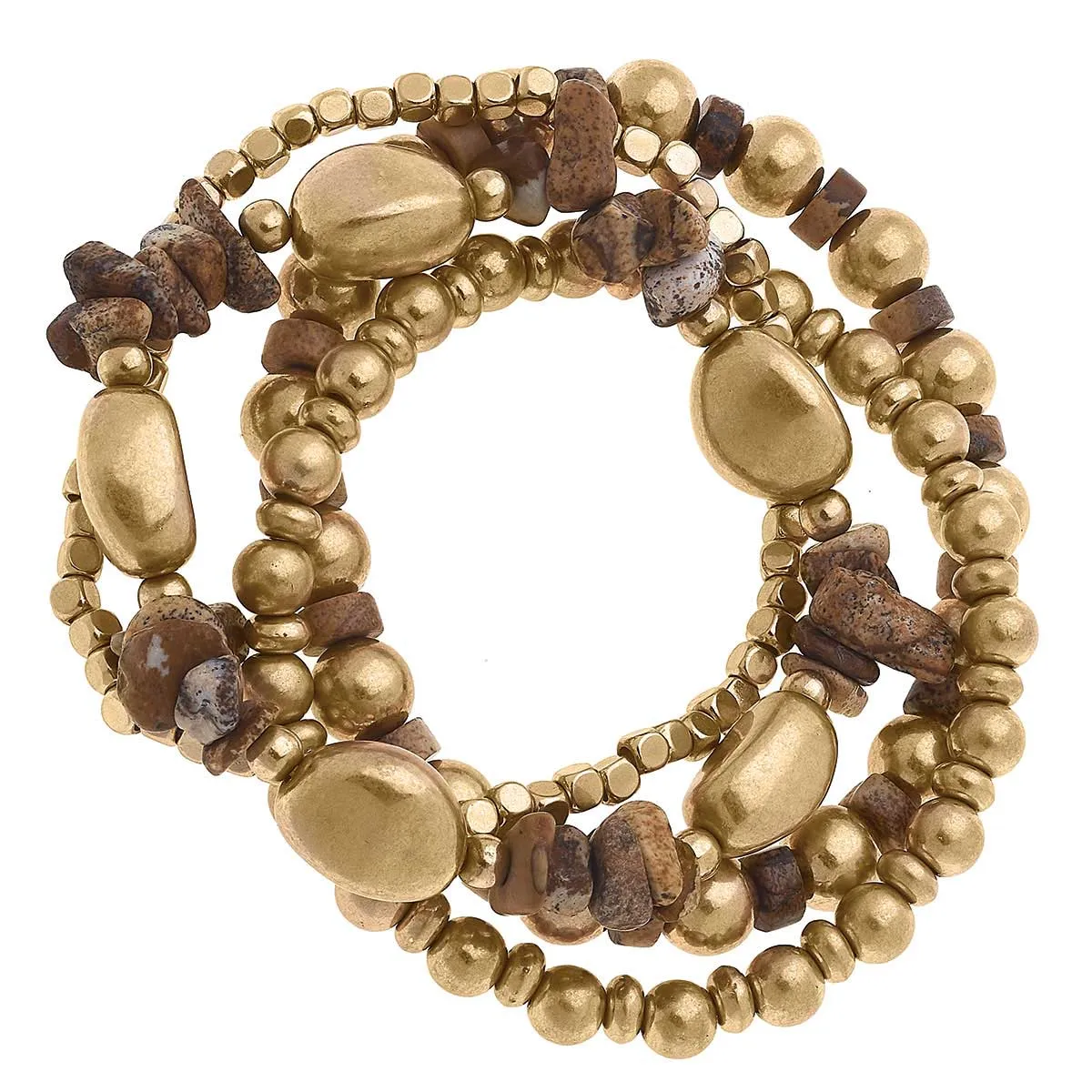 Poppy Beaded Gemstone Bracelet Stack in Brown Jasper