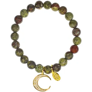 Precious Jasper Dragon Blood CZ Moonlight 8mm Stretch Bracelet (Goldtone)